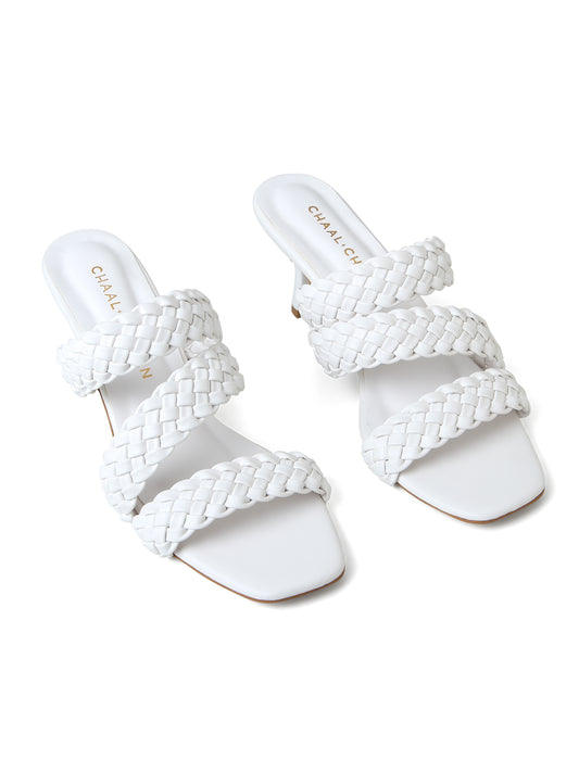 Miles (White Weave Pencil Heels)