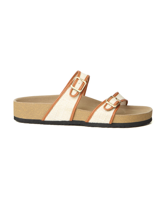 Solace (Beige Buckle Strap Comfort Flats)