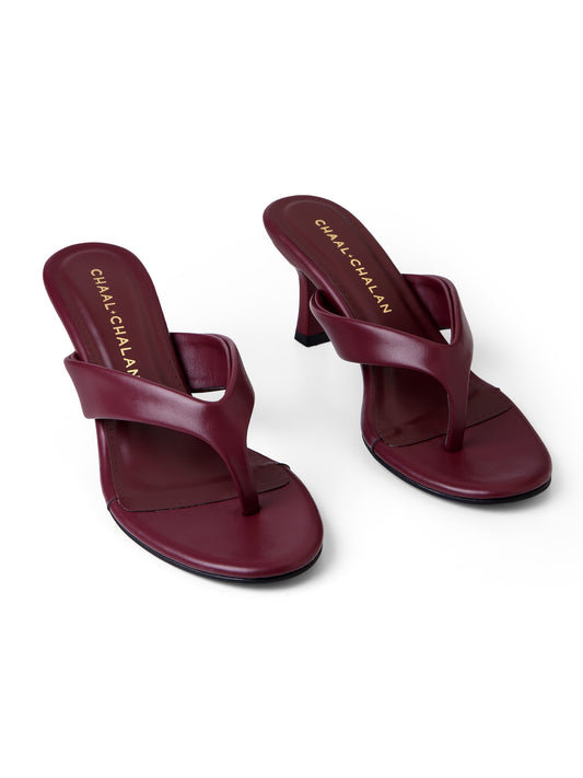 Dahila Burgundy Thong Kitten Heels