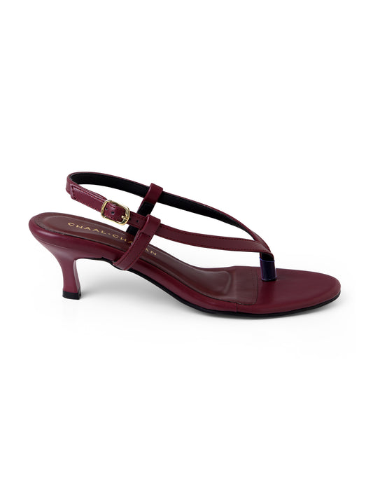 Iri Burgundy Strappy Thong Kitten Heels