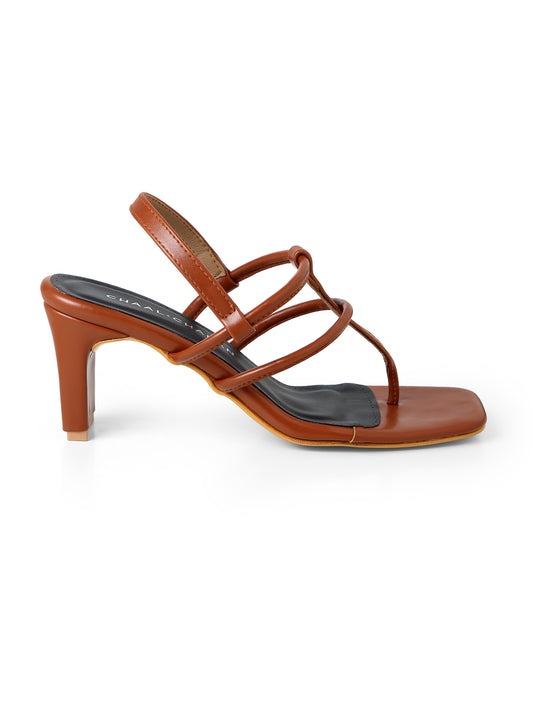 Freya The Strappy Brown Thong Block Heel