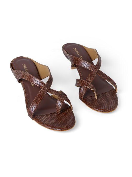 Rory Snake-Pattern Low-Heel Brown