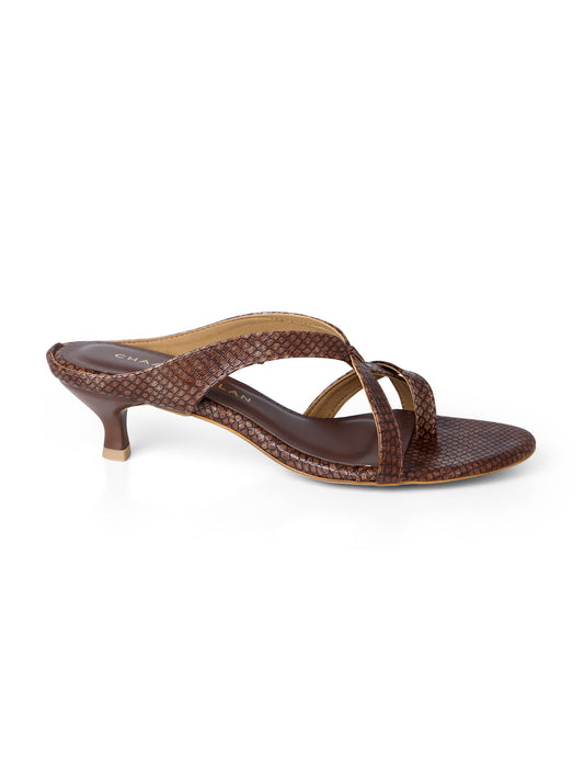 Rory Snake-Pattern Low-Heel Brown