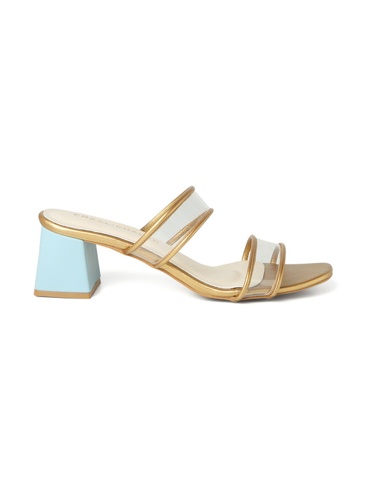 Azure (Gold Border Blue Block Heels)