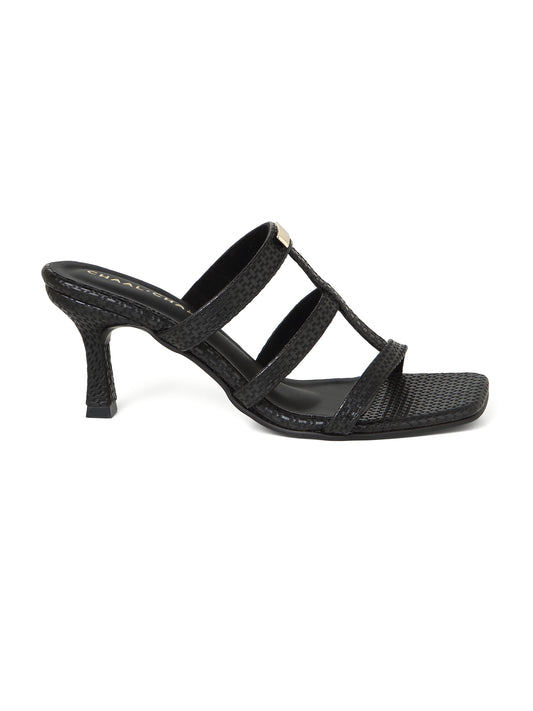 Capri (Black Textured Strap Pencil Heels)