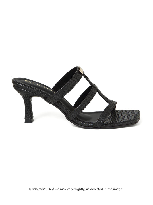 Capri (Black Textured Strap Pencil Heels)