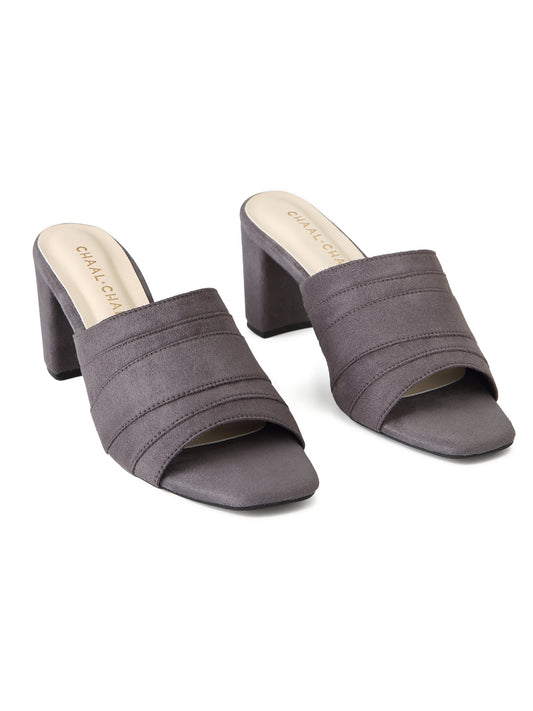 Selena (Suede Grey Block Heels)
