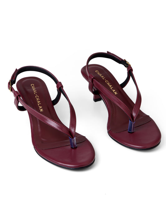 Iri Burgundy Strappy Thong Kitten Heels