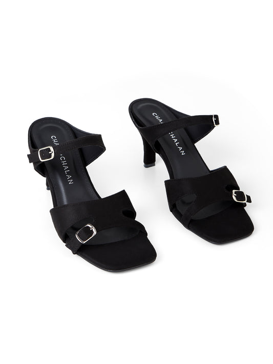 Elia Suede Black Cutout Kitten-Heel