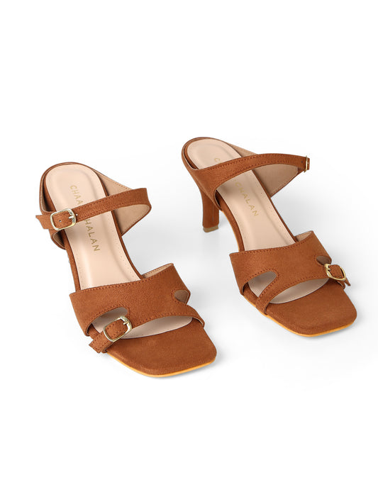 Elia Suede Brown Cutout Kitten-Heel