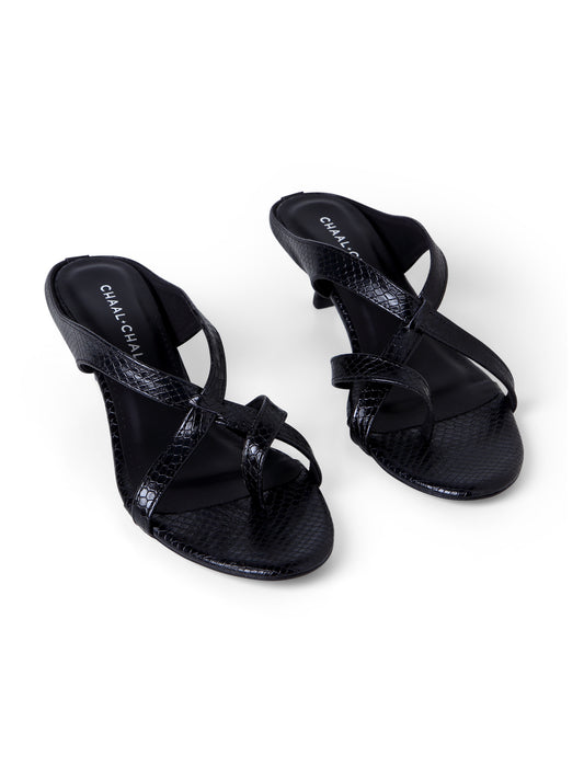 Rory Snake-Pattern Low-Heel Black